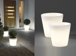 Beleuchteter Pflanzkübel Outdoor 2er Set LED Blumentopf Ø 28cm Terrassenleuchten
