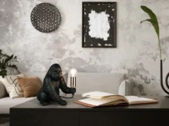 Besondere LED Tischleuchte Affenlampe Gorilla Schwarz, Höhe 23cm