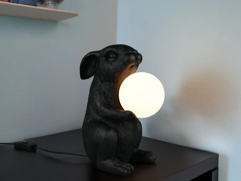 Besondere LED Tischleuchte Hasenlampe Schwarz, Höhe 28cm