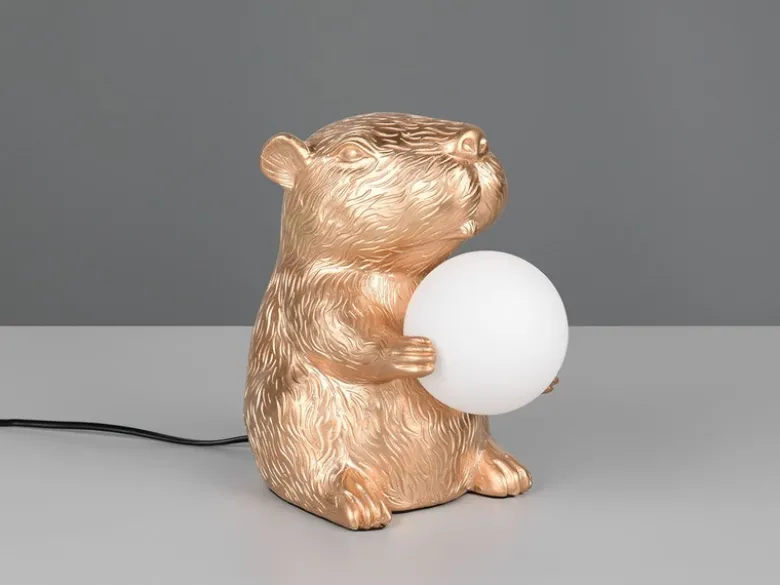 Besondere Tischleuchte CAPI kleine Capybara Lampe Gold, Höhe 25cm