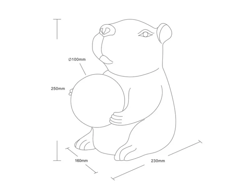 Besondere Tischleuchte CAPI kleine Capybara Lampe Gold, Höhe 25cm