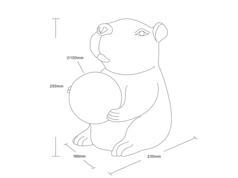 Besondere Tischleuchte CAPI kleine Capybara Lampe Schwarz, Höhe 25cm