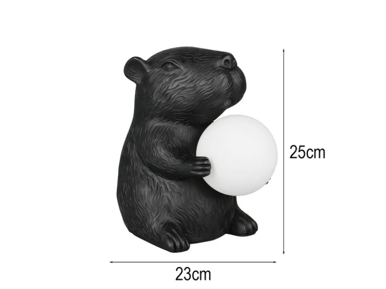 Besondere Tischleuchte CAPI kleine Capybara Lampe Schwarz, Höhe 25cm