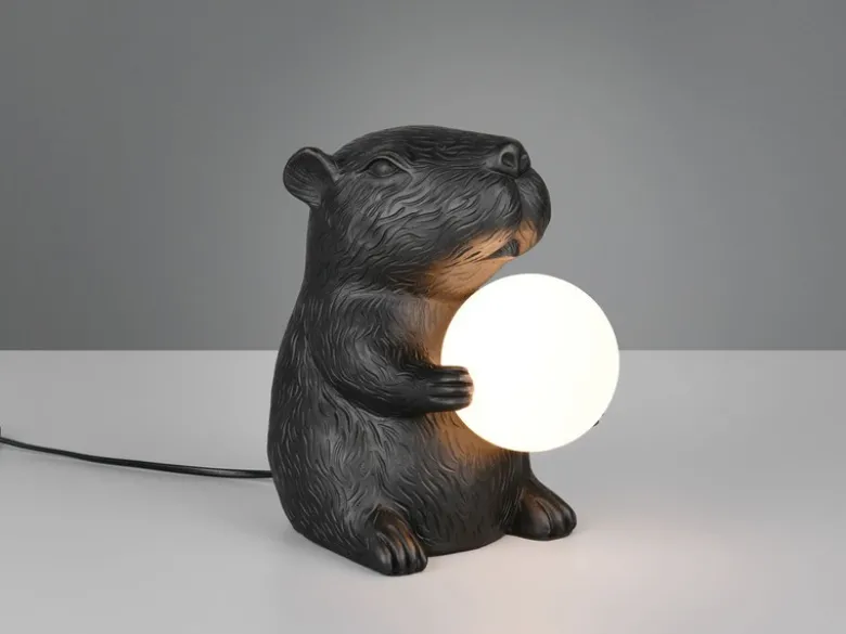 Besondere Tischleuchte CAPI kleine Capybara Lampe Schwarz, Höhe 25cm