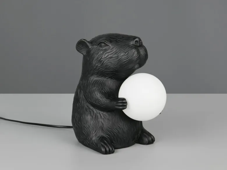 Besondere Tischleuchte CAPI kleine Capybara Lampe Schwarz, Höhe 25cm