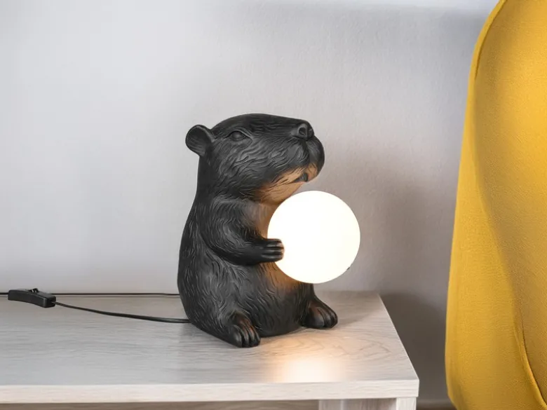 Besondere Tischleuchte CAPI kleine Capybara Lampe Schwarz, Höhe 25cm