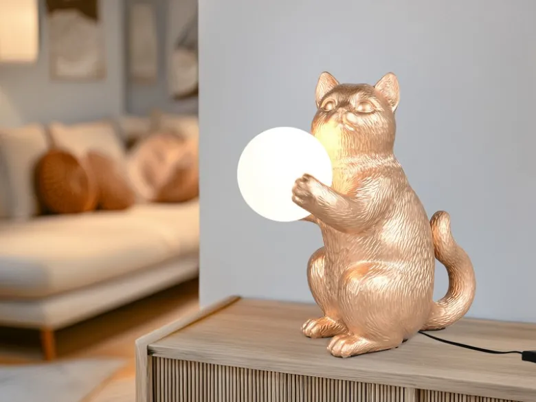 Besondere Tischleuchte GATIO Katzenlampe Gold, Höhe 30cm