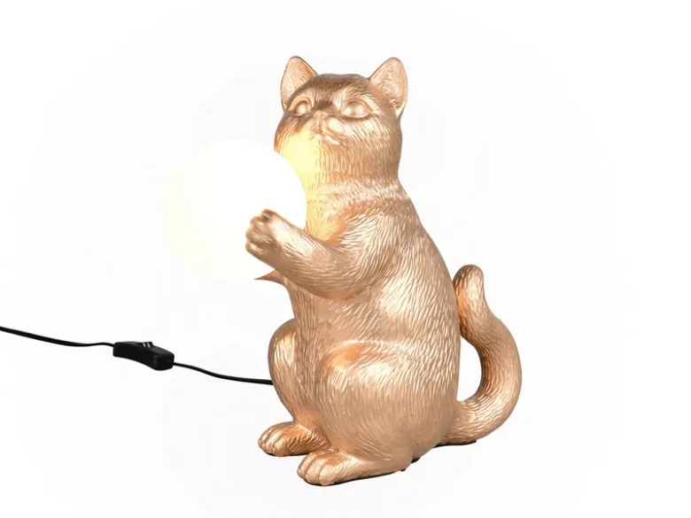 Besondere Tischleuchte GATIO Katzenlampe Gold, Höhe 30cm