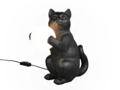 Besondere Tischleuchte GATIO Katzenlampe Schwarz, Höhe 30cm