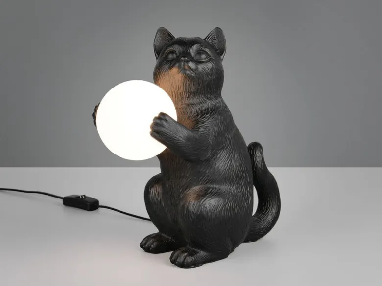 Besondere Tischleuchte GATIO Katzenlampe Schwarz, Höhe 30cm