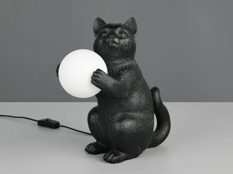Besondere Tischleuchte GATIO Katzenlampe Schwarz, Höhe 30cm