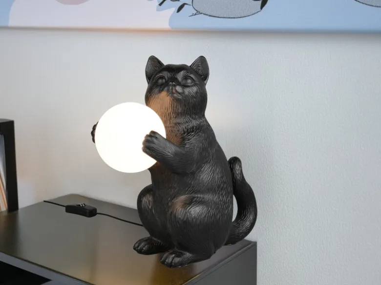 Besondere Tischleuchte GATIO Katzenlampe Schwarz, Höhe 30cm