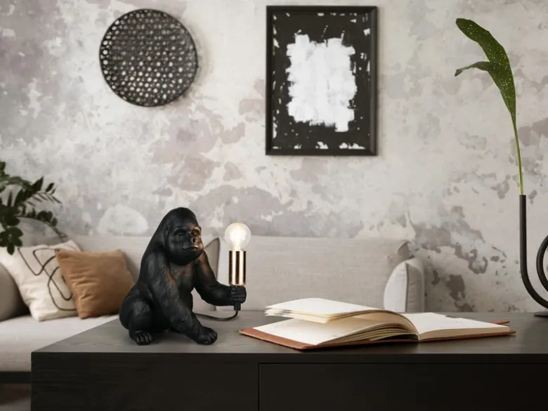 Besondere Tischleuchte KONG Affenlampe Gorilla Schwarz, Höhe 23cm