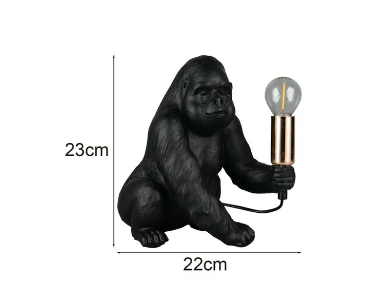 Besondere Tischleuchte KONG Affenlampe Gorilla Schwarz, Höhe 23cm