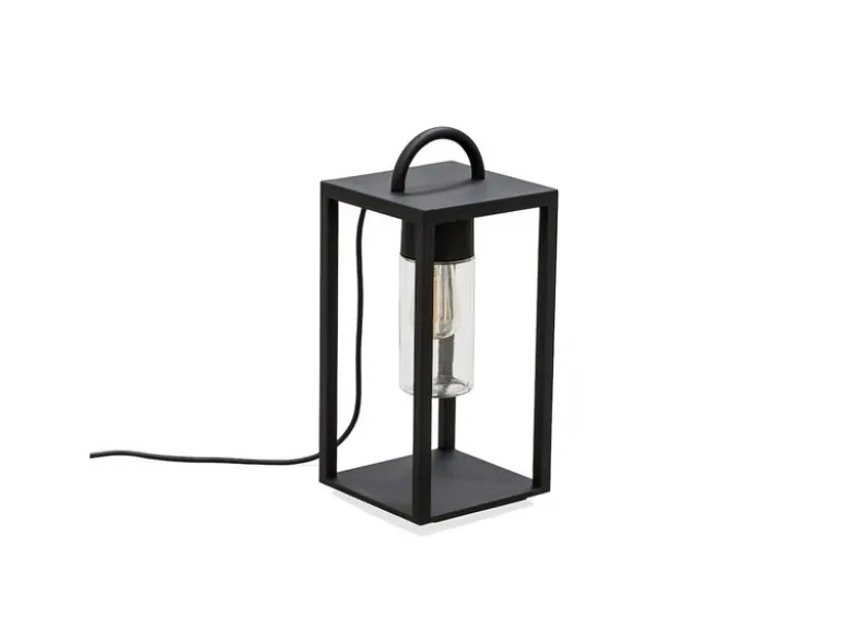 Bodenlaterne BOLOGNA Schwarz aus Stahl mit Klarglas, Höhe 45,5cm