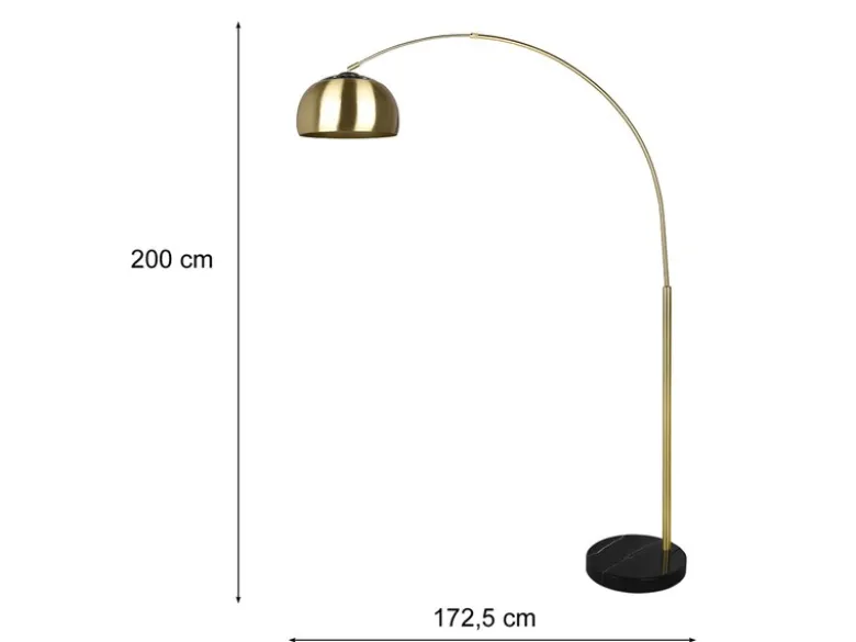 Bogenlampe ARGENTINA Schirm Messing Gold, große Ausladung, Höhe 200cm