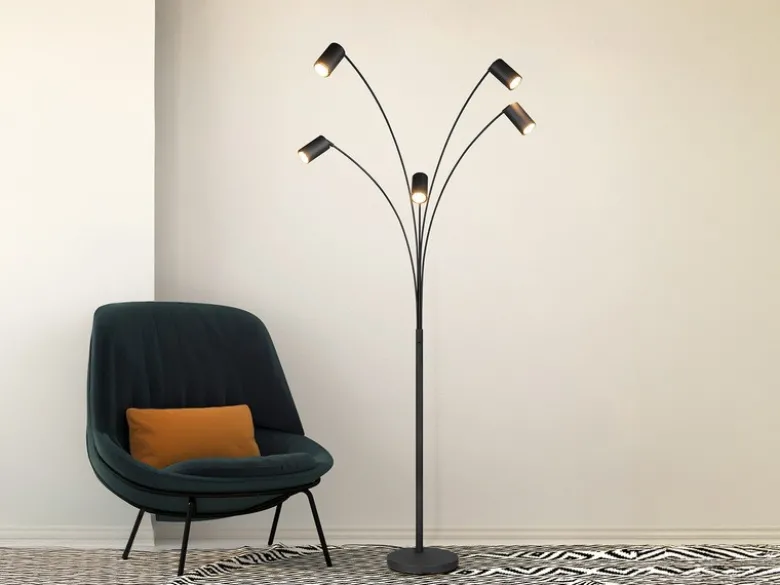 Bogenlampe MARLEY Schwarz 5flammig schwenkbar, 200cm groß