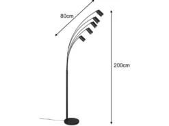 Bogenlampe MARLEY Schwarz 5flammig schwenkbar, 200cm groß