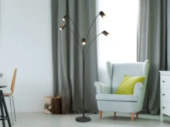 Bogenlampe MARLEY Schwarz 5flammig schwenkbar, 200cm groß