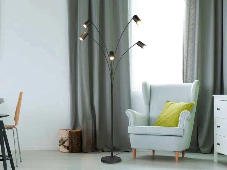 Bogenlampe MARLEY Schwarz 5flammig schwenkbar, 200cm groß