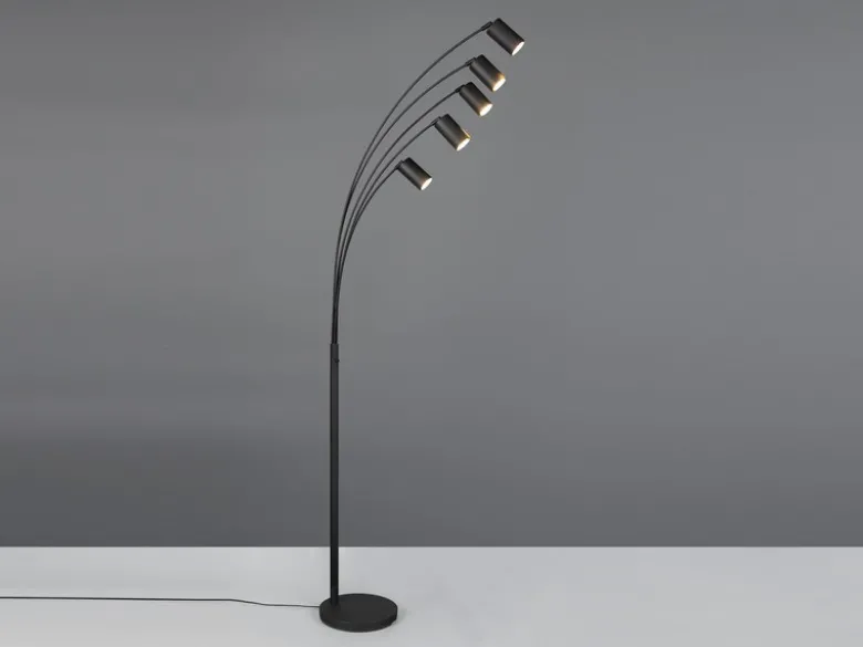 Bogenlampe MARLEY Schwarz 5flammig schwenkbar, 200cm groß