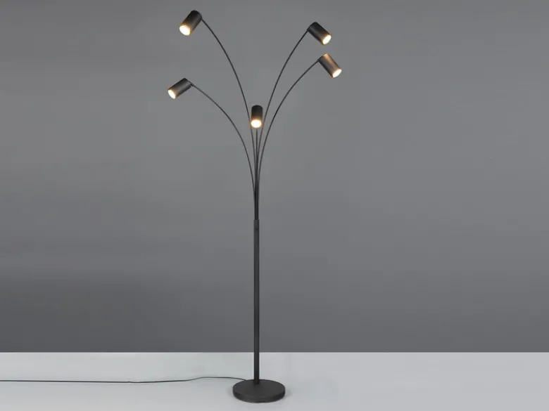 Bogenlampe MARLEY Schwarz 5flammig schwenkbar, 200cm groß