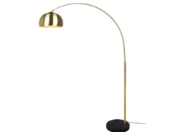 Bogenlampe Schirm Metall Messing Gold mit E27 LED, große Ausladung, Höhe 200cm
