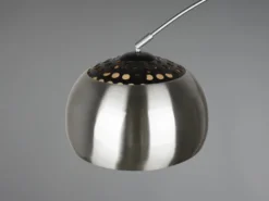 Bogenlampe Schirm Metall Silber mit E27 LED, große Ausladung, Höhe 200cm