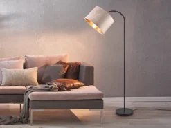 Bogenleuchte JULIETA mit Samt Lampenschirm Beige Gold, Höhe 156cm