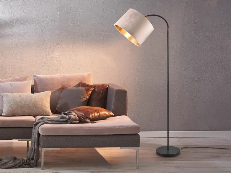 Bogenleuchte JULIETA mit Samt Lampenschirm Beige Gold, Höhe 156cm