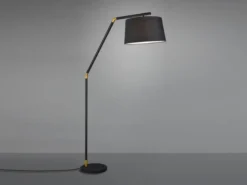 Bogenleuchte TRACY Metall Schwarz Gold mit Stoffschirm Schwarz, Höhe 175cm