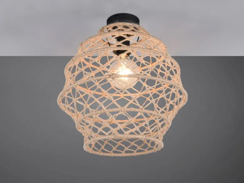 Boho Deckenleuchte HIVE mit Lampenschirm geflochten aus Hanfseil, Ø 38cm