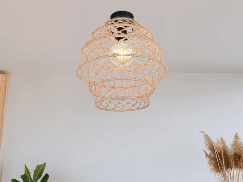 Boho Deckenleuchte HIVE mit Lampenschirm geflochten aus Hanfseil, Ø 38cm