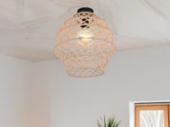 Boho Deckenleuchte HIVE mit Lampenschirm geflochten aus Hanfseil, Ø 38cm