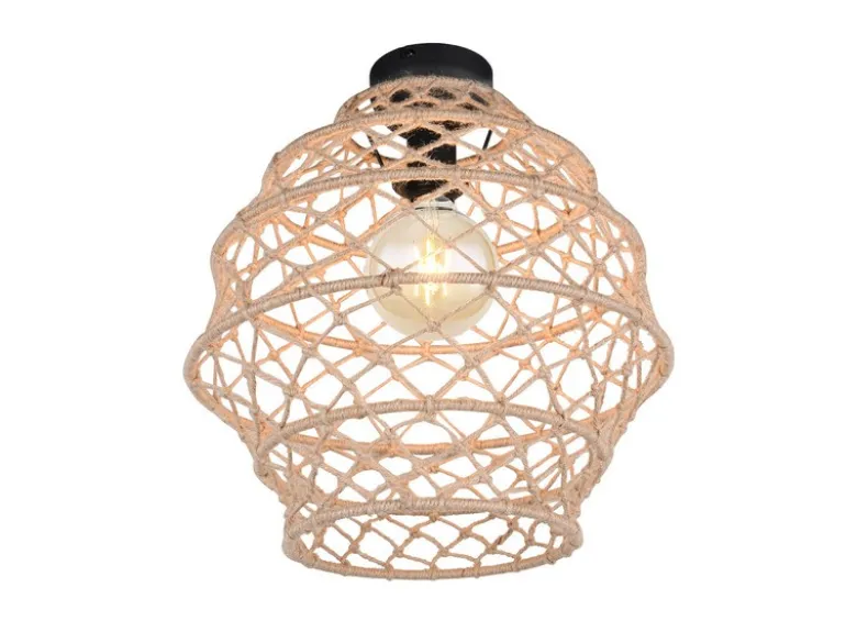 Boho Deckenleuchte HIVE mit Lampenschirm geflochten aus Hanfseil, Ø 38cm