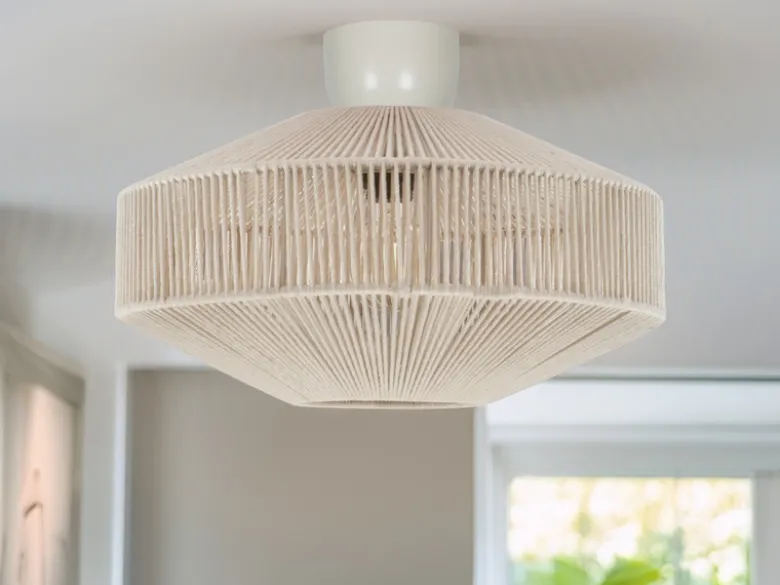Boho Deckenleuchte SVEA Lampenschirm aus Baumwolle Beige, Ø 46cm