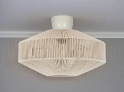 Boho Deckenleuchte SVEA Lampenschirm aus Baumwolle Beige, Ø 46cm