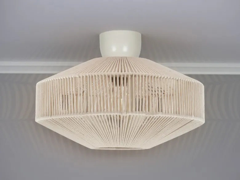 Boho Deckenleuchte SVEA Lampenschirm aus Baumwolle Beige, Ø 46cm