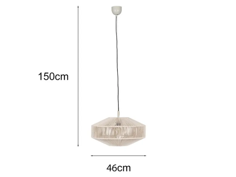 Boho LED Pendelleuchte Lampenschirm aus Baumwolle Beige, Ø 46cm