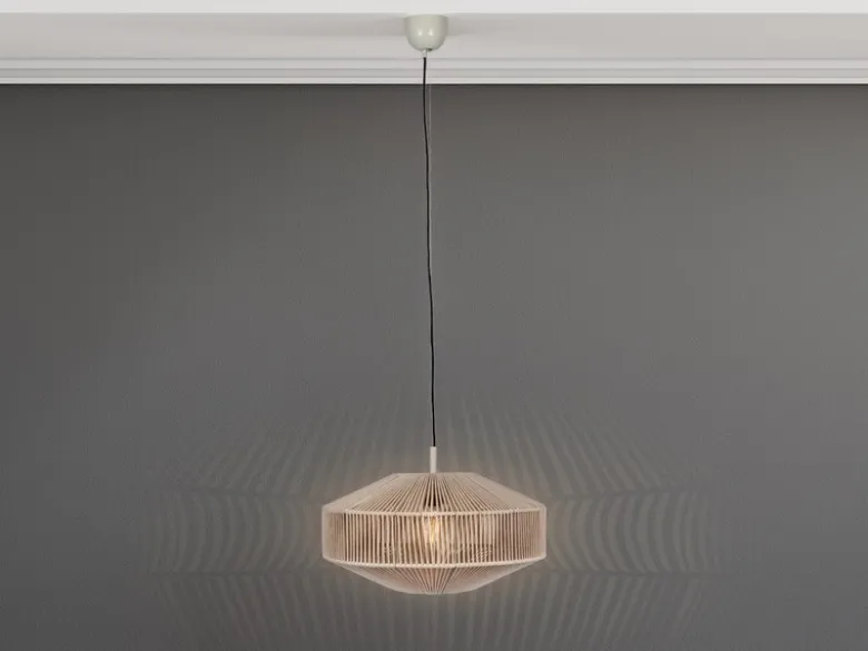 Boho LED Pendelleuchte Lampenschirm aus Baumwolle Beige, Ø 46cm