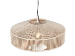 Boho LED Pendelleuchte Lampenschirm aus Baumwolle Beige, Ø 46cm