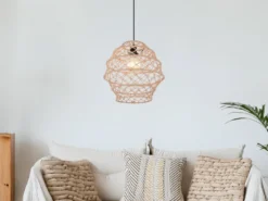 Boho LED Pendelleuchte mit Lampenschirm geflochten aus Hanfseil, Ø 38cm