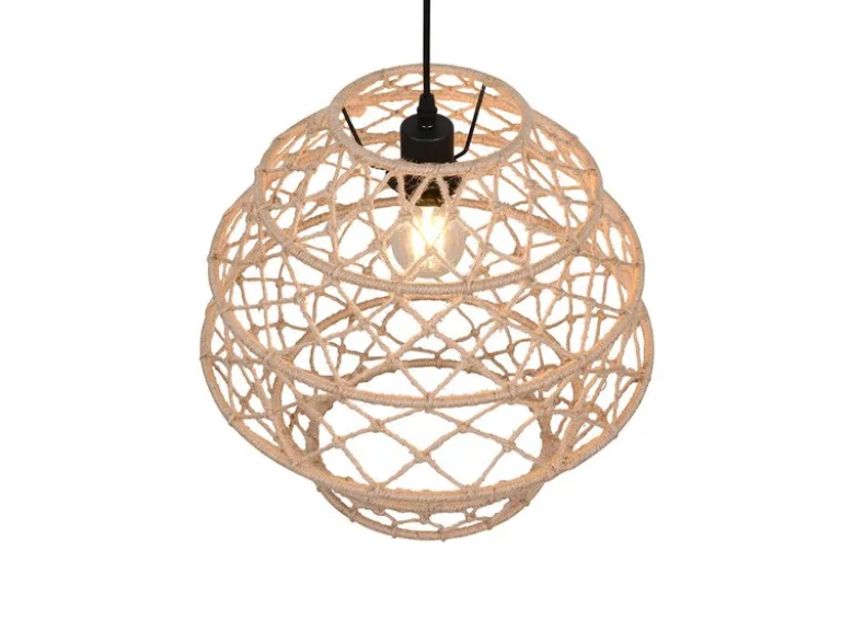 Boho LED Pendelleuchte mit Lampenschirm geflochten aus Hanfseil, Ø 38cm