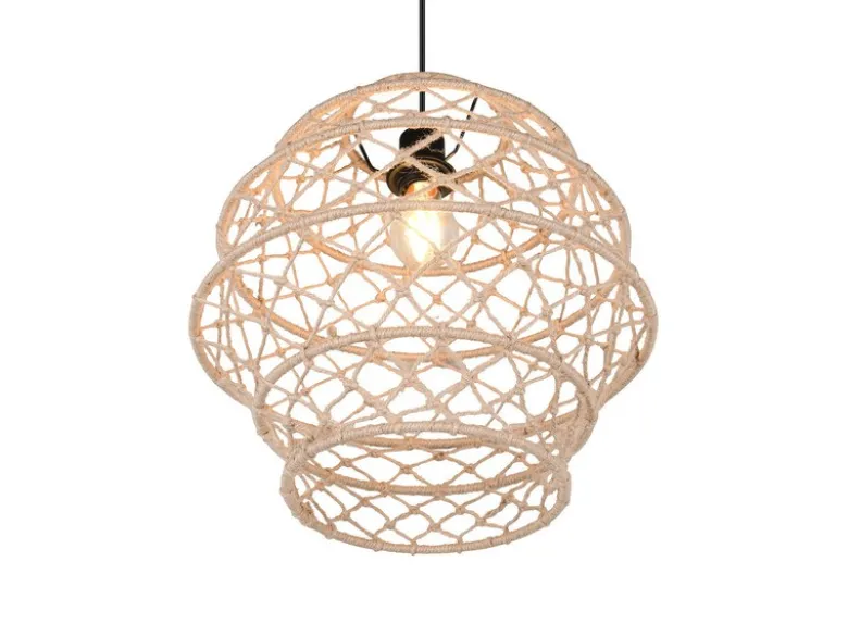 Boho LED Pendelleuchte mit Lampenschirm geflochten aus Hanfseil, Ø 38cm