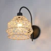 Boho LED Wandleuchte mit Schalter & Lampenschirm geflochten Hanfseil, Höhe 32cm