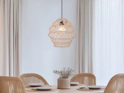 Boho Pendelleuchte HIVE mit Lampenschirm geflochten aus Hanfseil, Ø 38cm