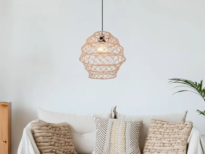 Boho Pendelleuchte HIVE mit Lampenschirm geflochten aus Hanfseil, Ø 38cm