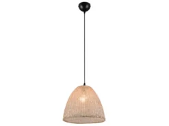 Boho Pendelleuchte KIBITO mit Lampenschirm aus gewebtem Stoff, Ø 32cm