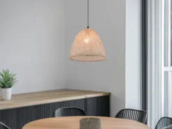 Boho Pendelleuchte KIBITO mit Lampenschirm aus gewebtem Stoff, Ø 32cm
