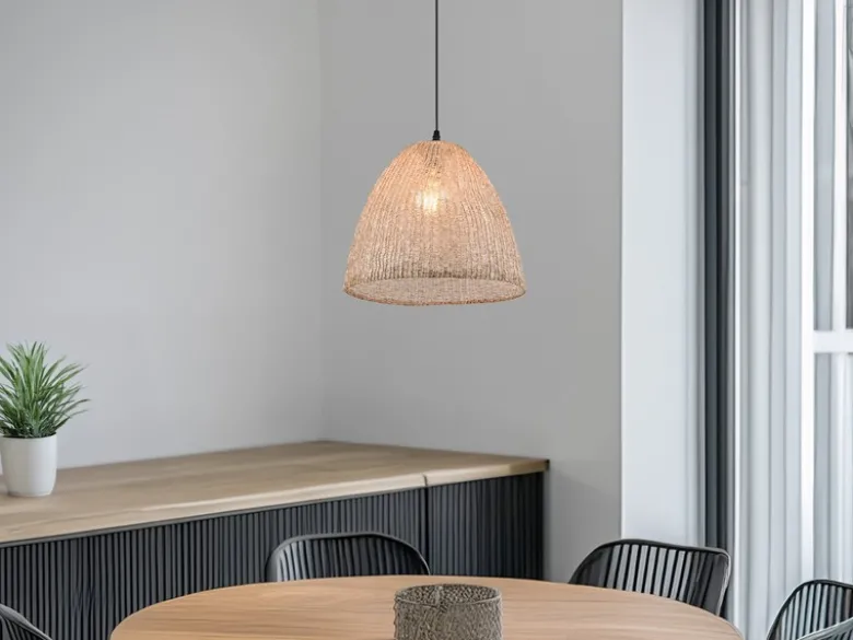 Boho Pendelleuchte KIBITO mit Lampenschirm aus gewebtem Stoff, Ø 32cm